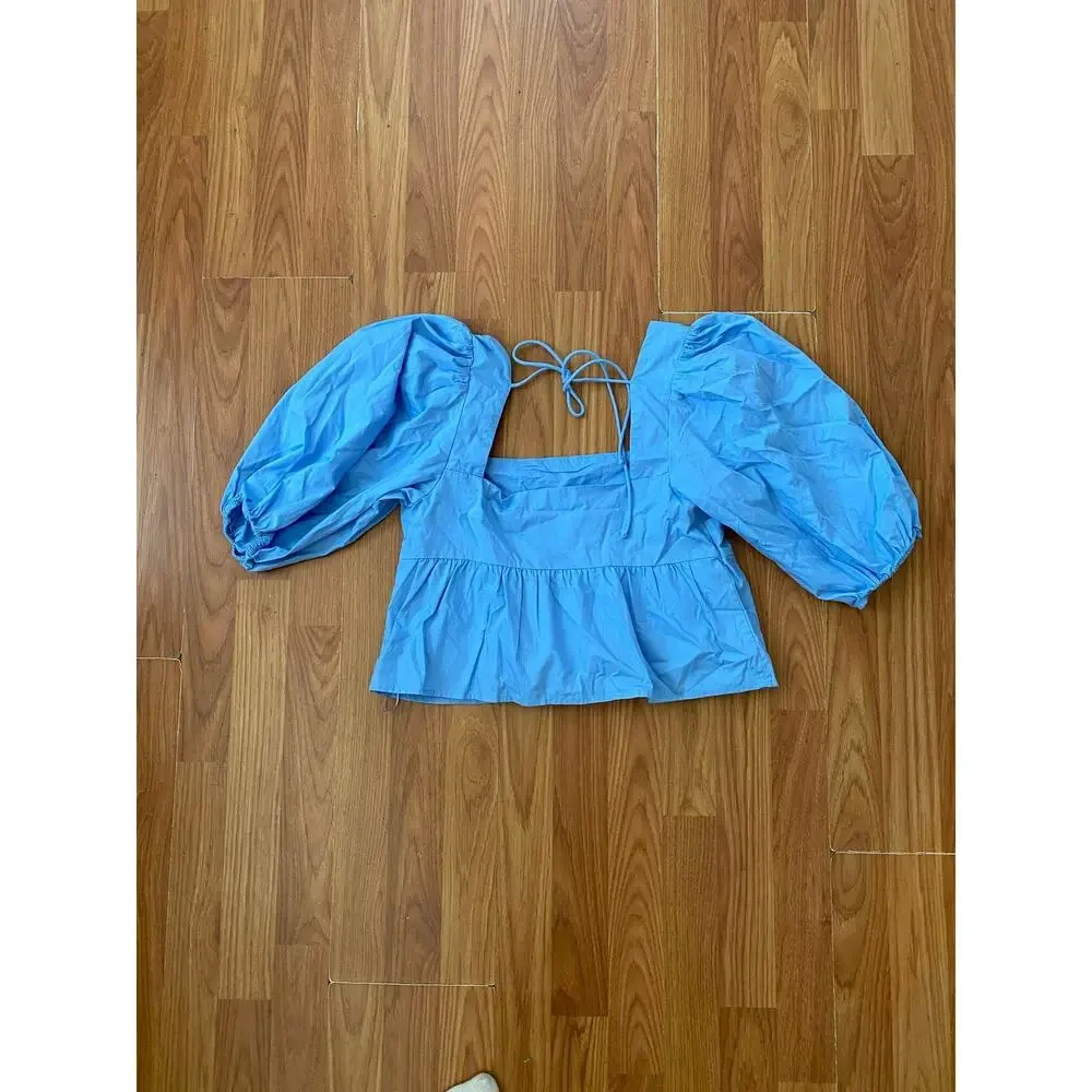 Abercrombie & Fitch Blue Puff Sleeve Babydoll Top Size S